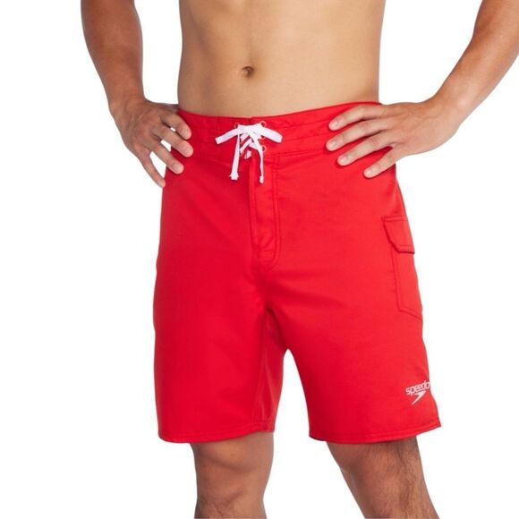 Speedo Swim Trunks Men's LifeGuard 18" Boardshort Red, Size 28, NWT - Picture 1 of 11